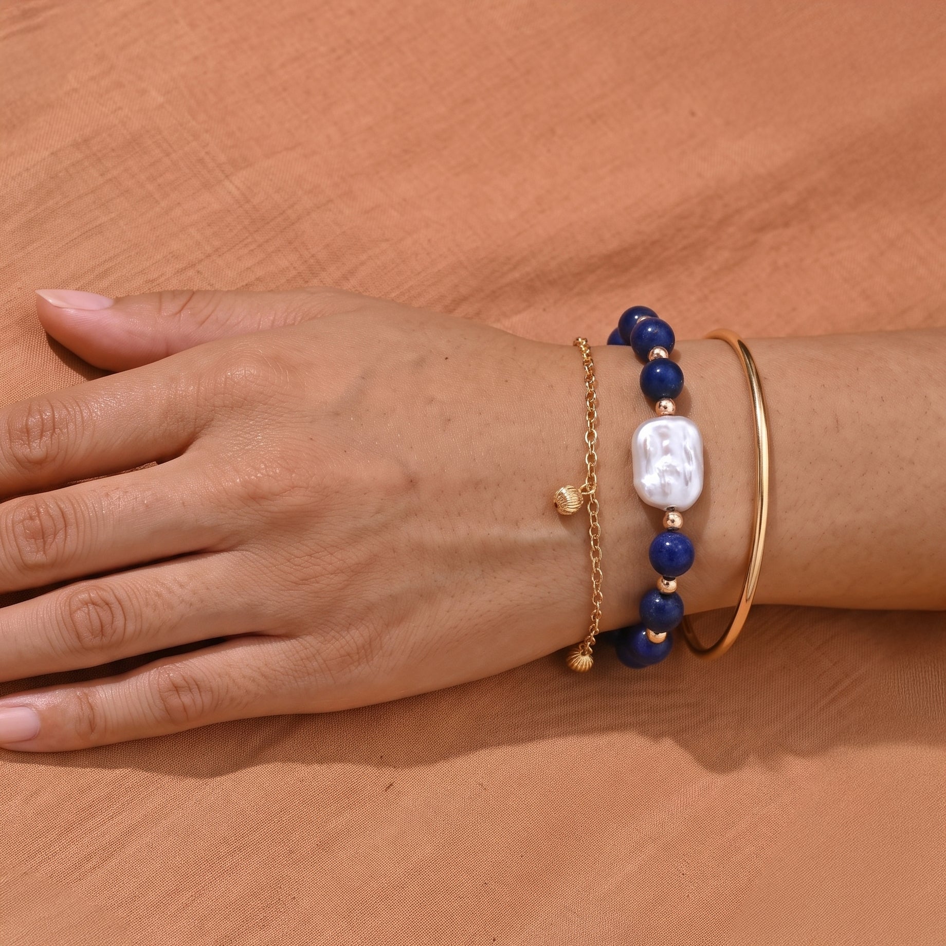 Lapis Lazuli &amp; White Keshi Pearl Adjustable Beads Bracelet (Size - 7+2 Ext) 40.00 Ct. 8690358 3