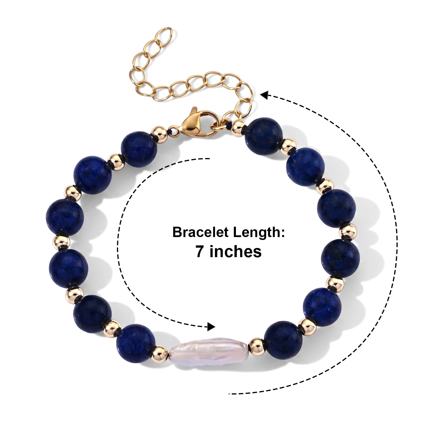 Lapis Lazuli &amp; White Keshi Pearl Adjustable Beads Bracelet (Size - 7+2 Ext) 40.00 Ct. 8690358 5