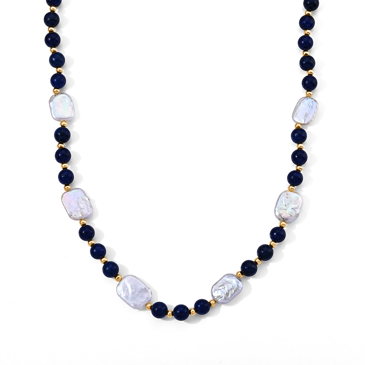 Lapis Lazuli &amp; White Keshi Pearl Adjustable Beads Necklace (Size - 18-2 Ext) 150.00 Ct. 8690370 0