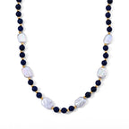 Lapis Lazuli & White Keshi Pearl Adjustable Beads Necklace (Size - 18+2 Ext) 150.00 Ct._8690370