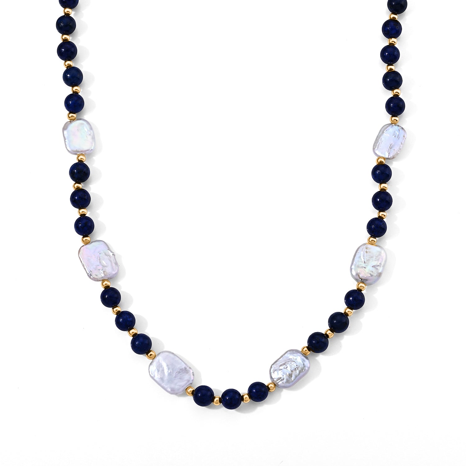 Lapis Lazuli &amp; White Keshi Pearl Adjustable Beads Necklace (Size - 18-2 Ext) 150.00 Ct. 8690370 0