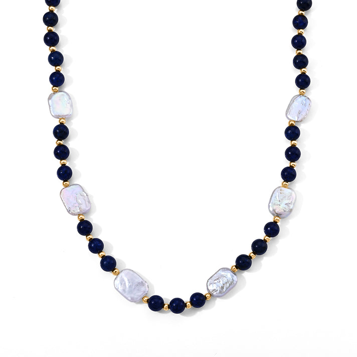 Natural Lapis Lazuli &amp; Natural White Keshi Pearl Adjustable Beads Necklace (Size - 18+2 Ext) 150.00 Ct. V32636121 1