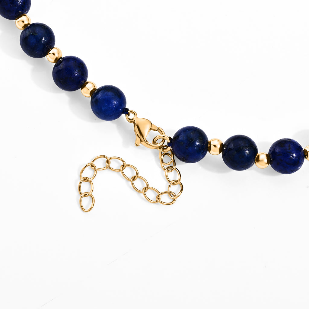 Lapis Lazuli & White Keshi Pearl Adjustable Beads Necklace (Size - 18+2 Ext) 150.00 Ct._8690370_4
