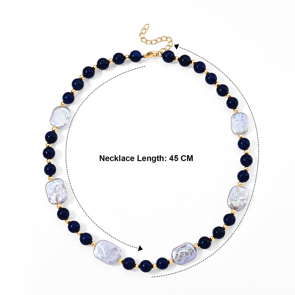 Lapis Lazuli & White Keshi Pearl Adjustable Beads Necklace (Size - 18+2 Ext) 150.00 Ct._8690370_5