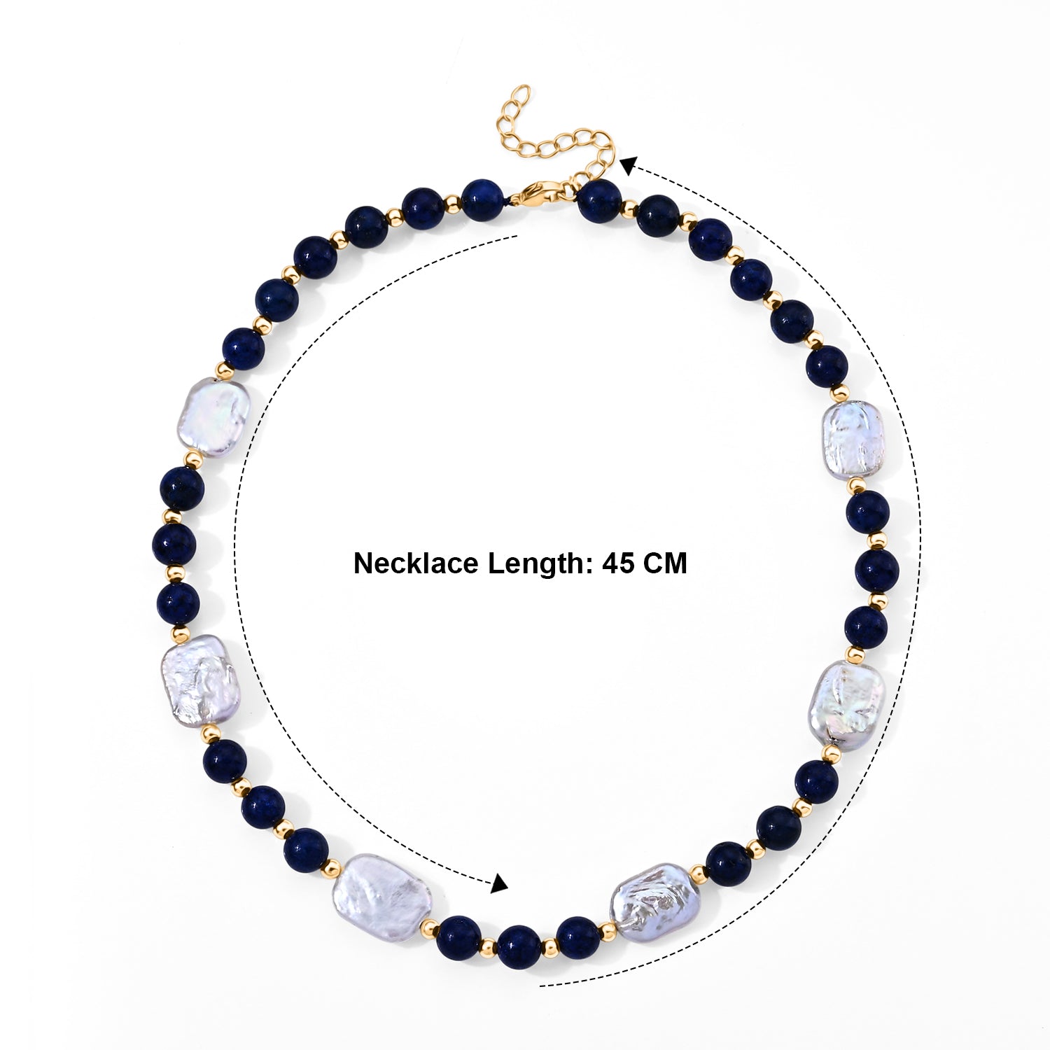 Lapis Lazuli &amp; White Keshi Pearl Adjustable Beads Necklace (Size - 18-2 Ext) 150.00 Ct. 8690370 6