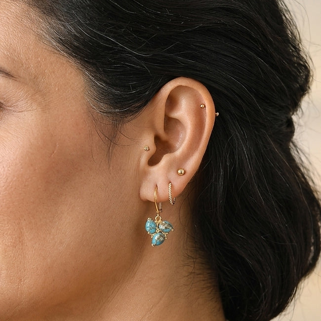 EverTrue - Blue Turquoise & White Zircon Lever Back Earring in Yellow Gold Tone 3.50 Ct._8690497_2