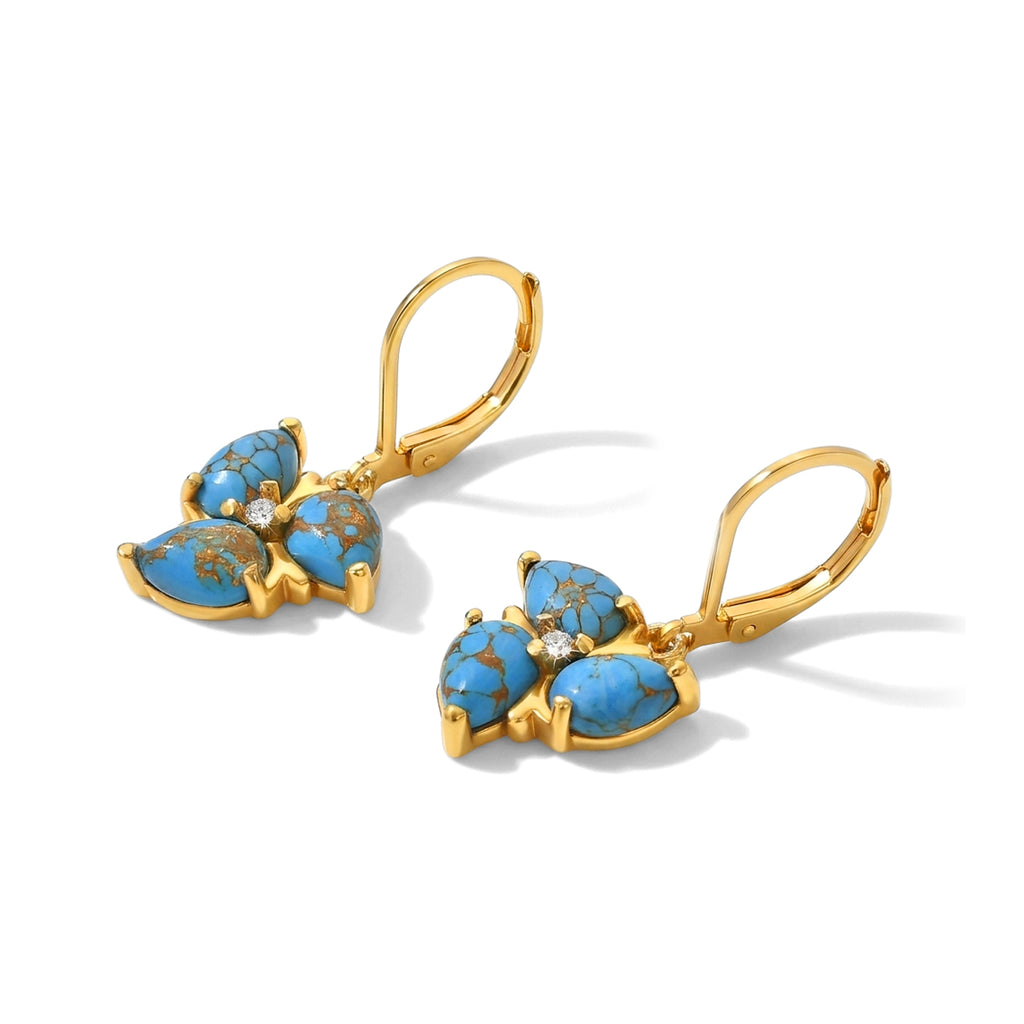 EverTrue - Blue Turquoise & White Zircon Lever Back Earring in Yellow Gold Tone 3.50 Ct._8690497_3