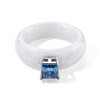 D'Joy White Jade, Lab Grown Blue Diamond Solitaire Ring in Rhodium OverlaySterling Silver  31.000  Ct._8690574