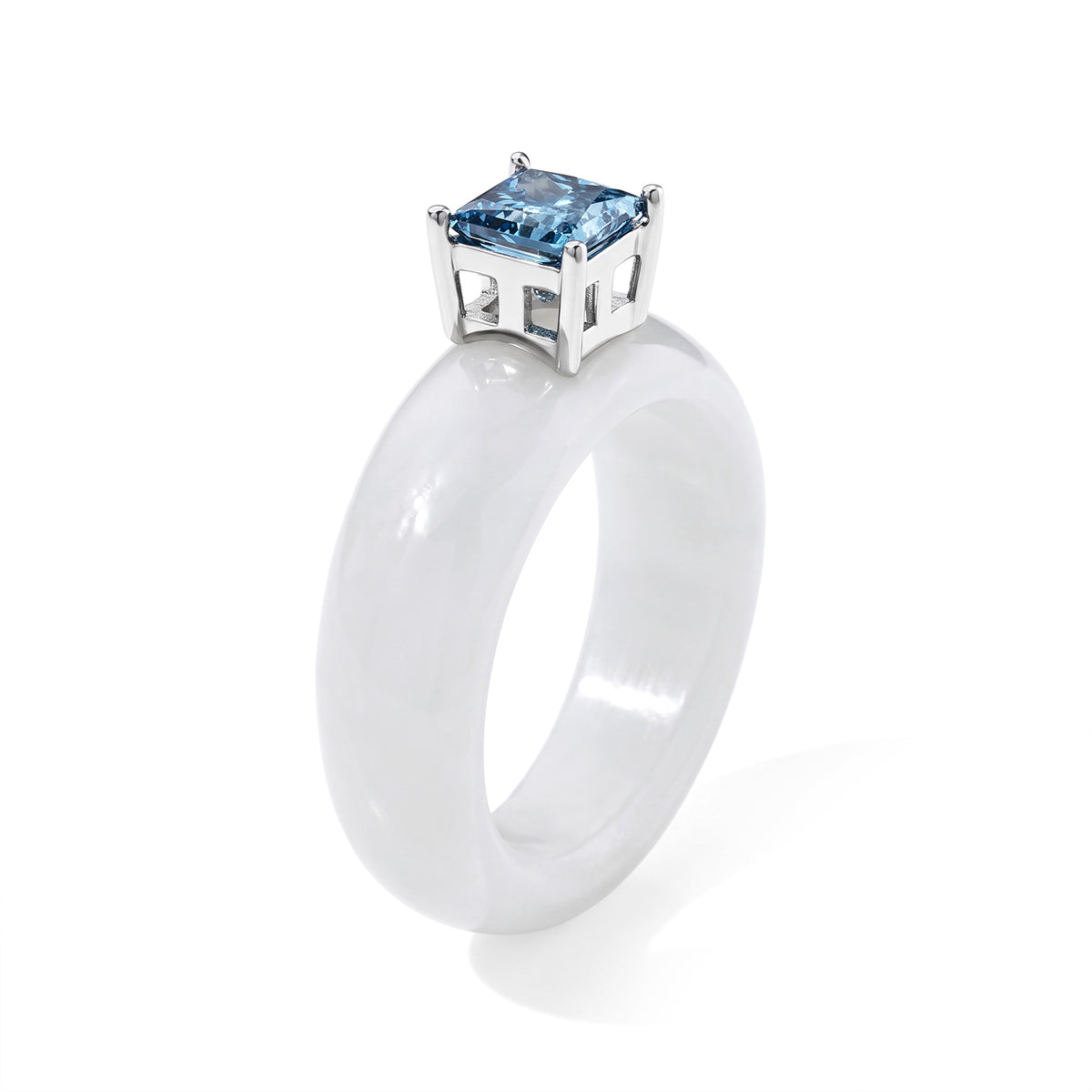 D'Joy White Jade, Lab Grown Blue Diamond Solitaire Ring in Rhodium OverlaySterling Silver  31.000  Ct. 8690574 3