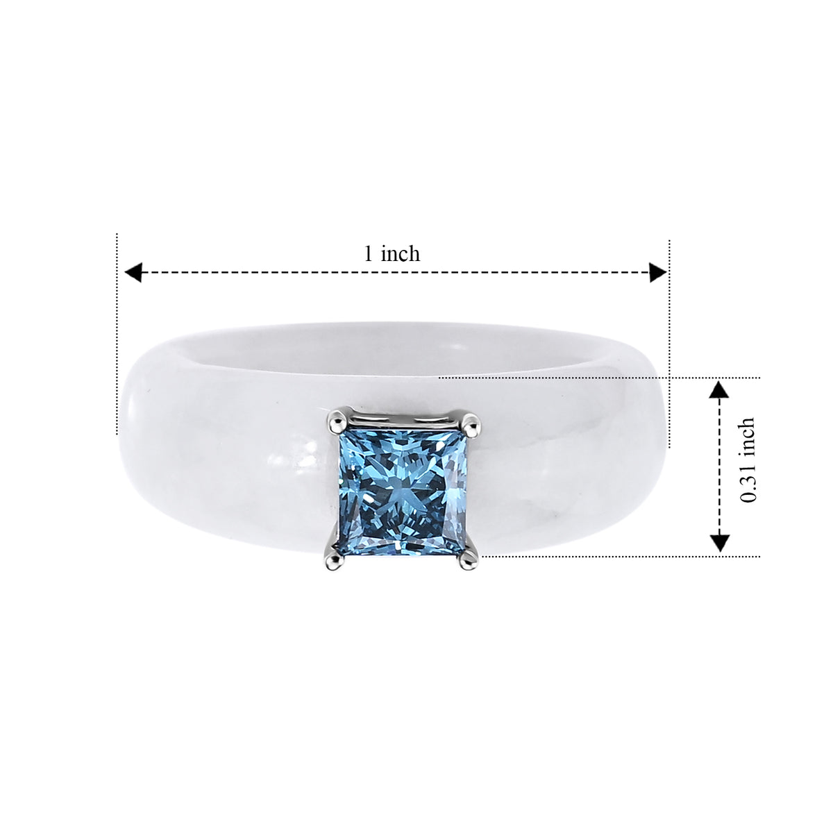 D'Joy White Jade, Lab Grown Blue Diamond Solitaire Ring in Rhodium OverlaySterling Silver  31.000  Ct. 8690574 4