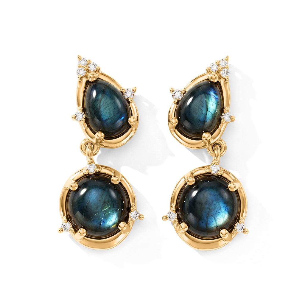 EverTrue - Labradorite & White Zircon Dangling Earring with Push Post in Yellow Gold Tone 5.37 Ct._8690597