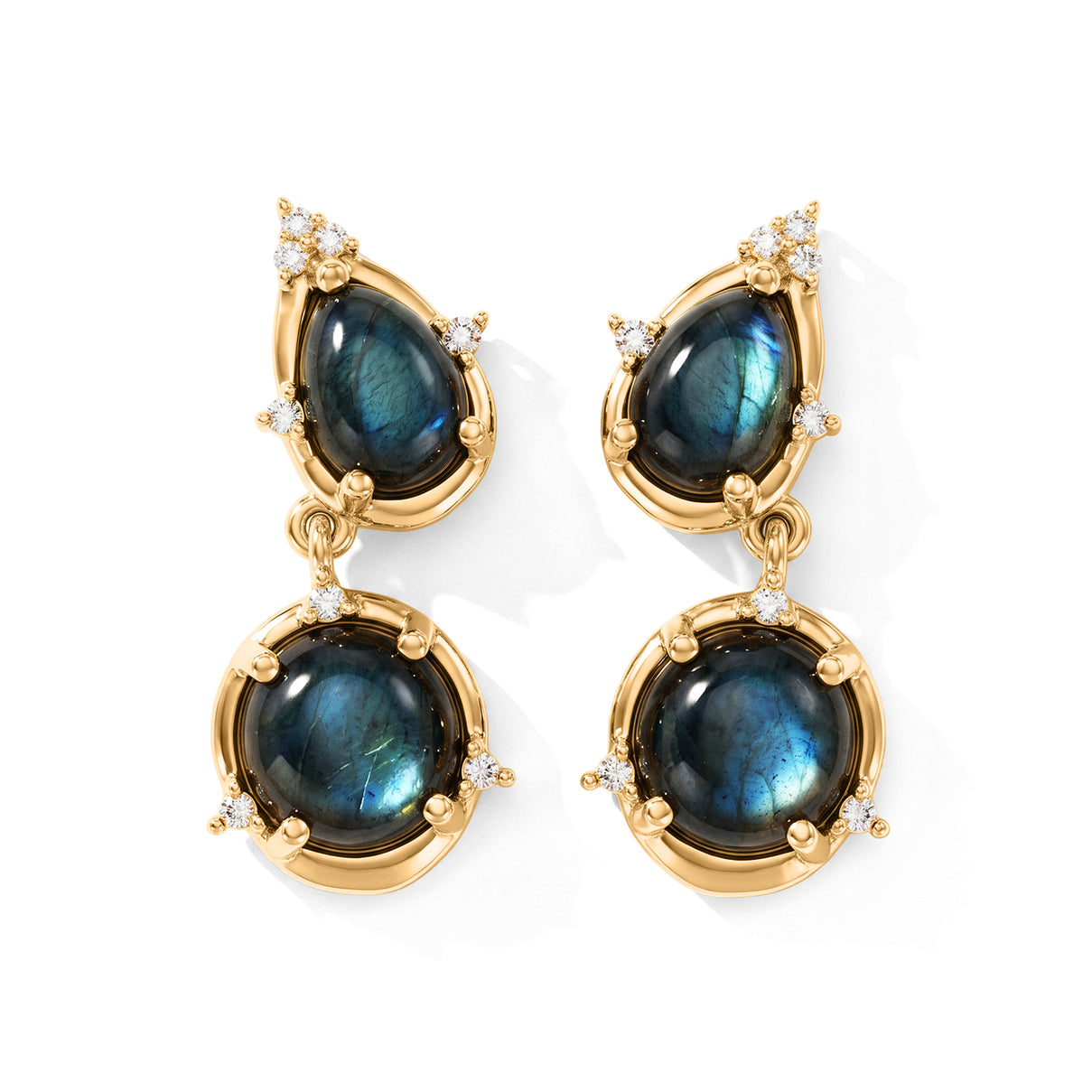 EverTrue - Labradorite &amp; White Zircon Dangling Earring with Push Post in Yellow Gold Tone 5.37 Ct. V32515913 0