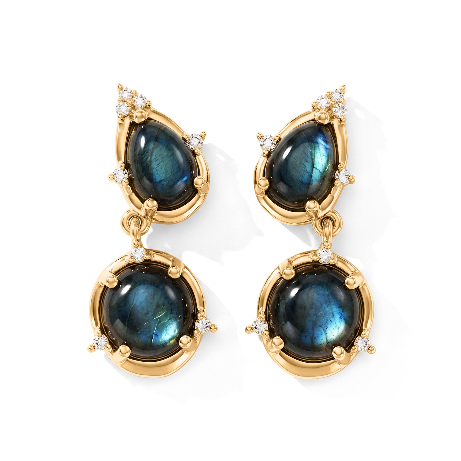 EverTrue - Labradorite &amp; White Zircon Dangling Earring with Push Post in Yellow Gold Tone 5.37 Ct. V32515913 0