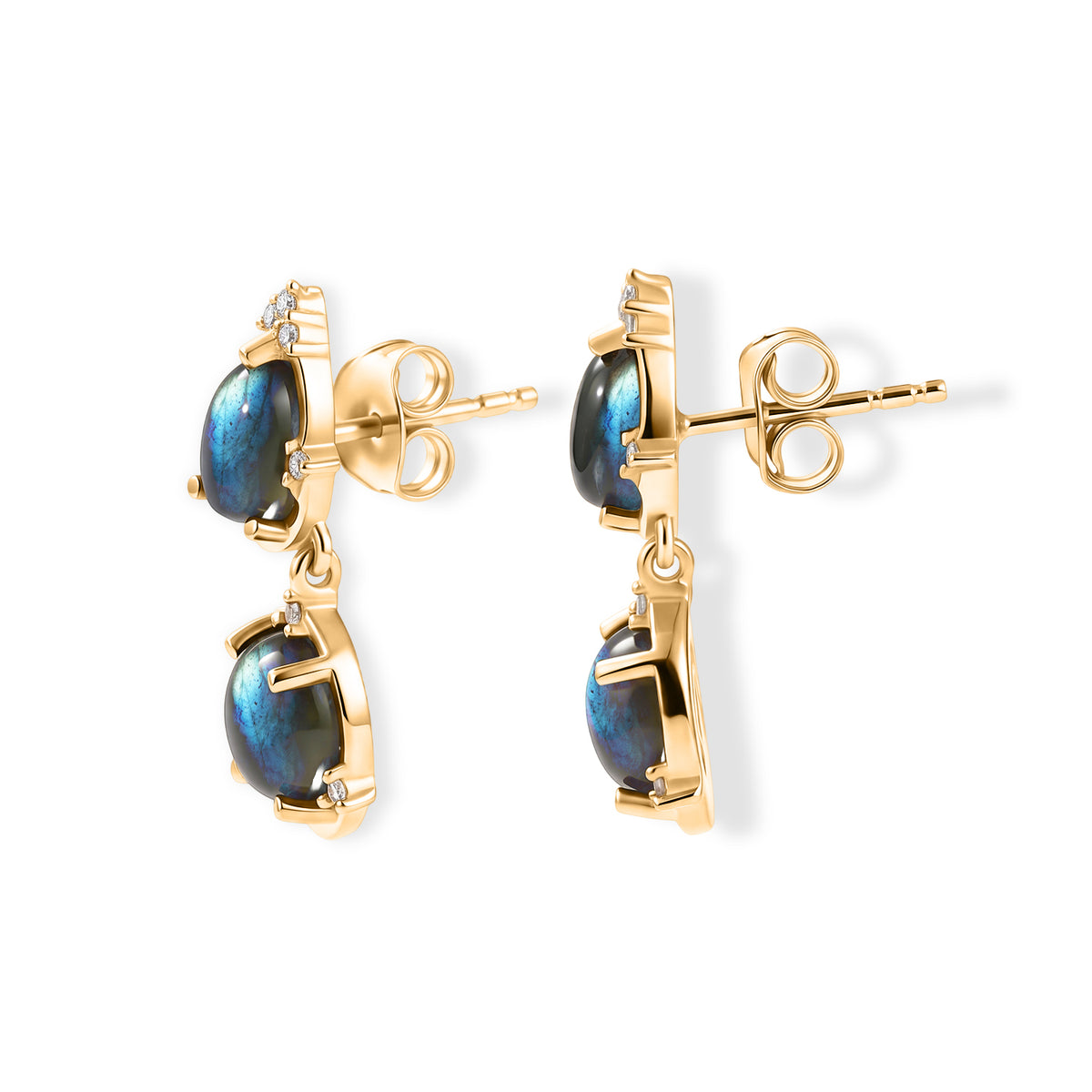 EverTrue - Labradorite &amp; White Zircon Dangling Earring with Push Post in Yellow Gold Tone 5.37 Ct. V32515913 4