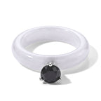 D'Joy - Black Diamond & White Jade Solitaire Band Ring in Rhodium Overlay Sterling Silver 13.40 Ct._8690624