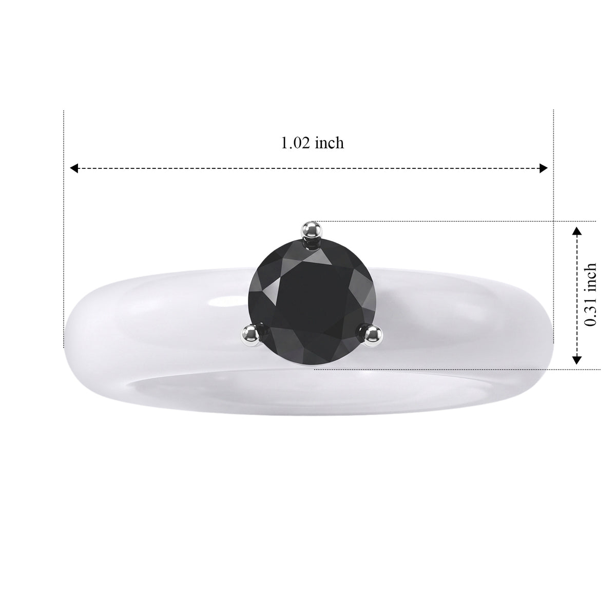 D'Joy - Black Diamond &amp; White Jade Solitaire Band Ring in Rhodium Overlay Sterling Silver 13.40 Ct. 8690624 3