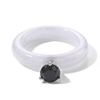 D'Joy - Black Diamond & White Jade Solitaire Band Ring in Rhodium Overlay Sterling Silver 13.40 Ct._8690628