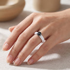 D'Joy - Black Diamond & White Jade Solitaire Band Ring in Rhodium Overlay Sterling Silver 13.40 Ct._8690630_1