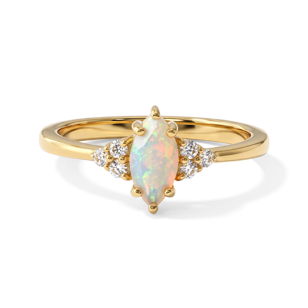 D'Joy - Ethiopian Opal & White Zircon Ring in in 18K Gold Plated Sterling Silver_8690644