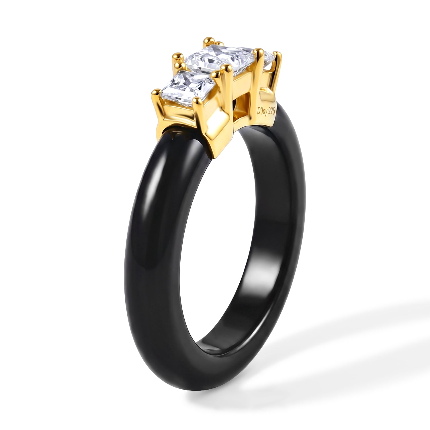 D'Joy - Black Jade &amp; Lab Grown Diamond Trilogy Ring in Yellow Gold Plated Sterling Silver 11.00  Ct. 8690661 3