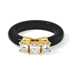 D'Joy - Black Jade & Lab Grown Diamond Trilogy Ring in Yellow Gold Plated Sterling Silver 11.00  Ct._8690663