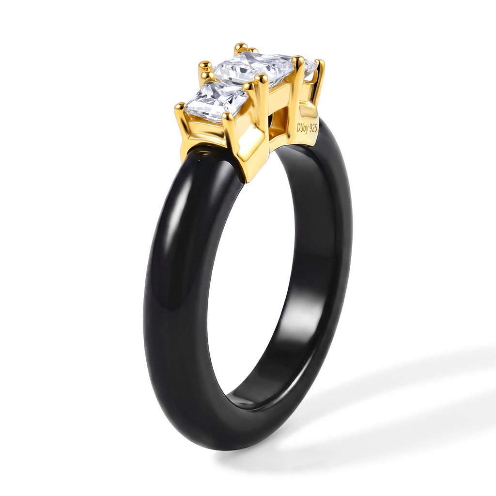 D'Joy - Black Jade & Lab Grown Diamond Trilogy Ring in Yellow Gold Plated Sterling Silver 11.00  Ct._8690663_3