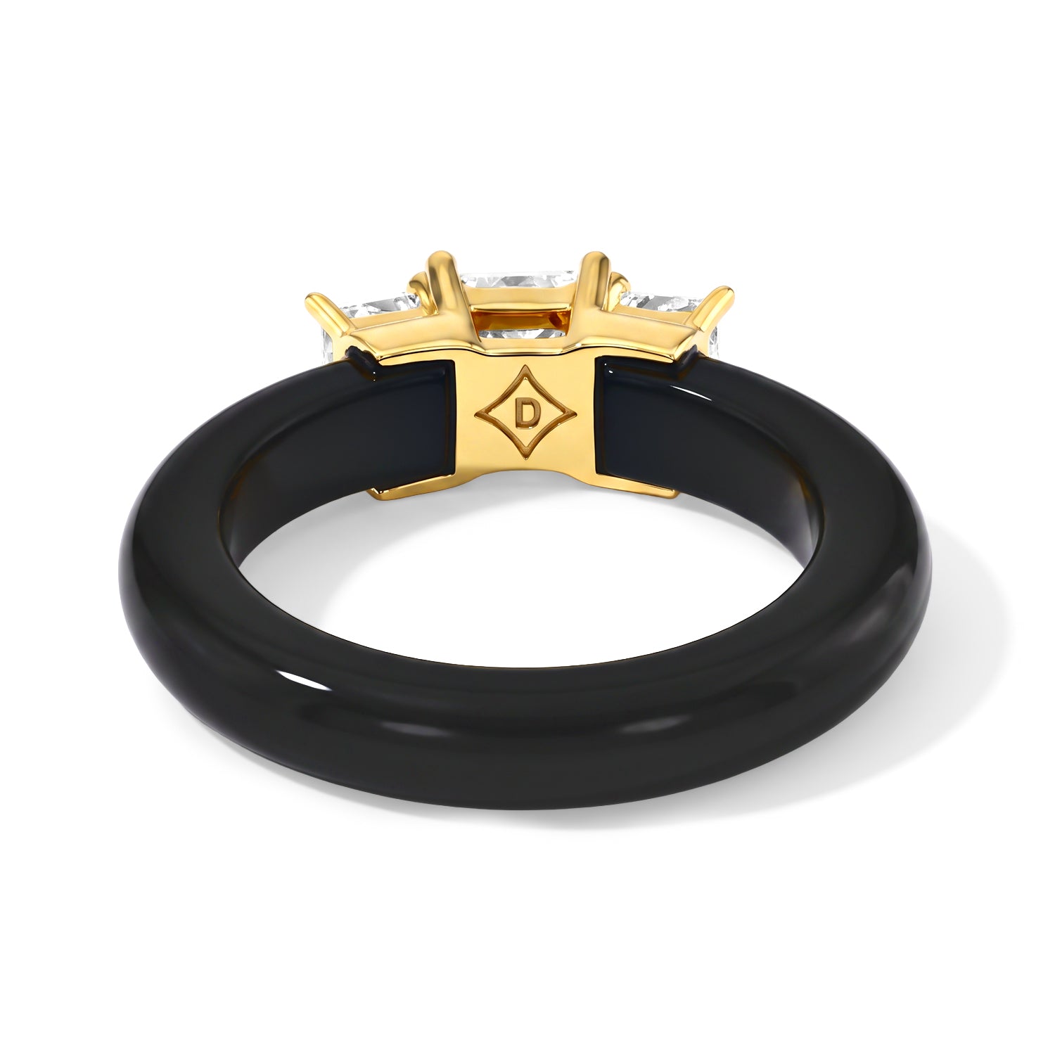 D'Joy - Black Jade &amp; Lab Grown Diamond Trilogy Ring in Yellow Gold Plated Sterling Silver 11.00  Ct. 8690663 4