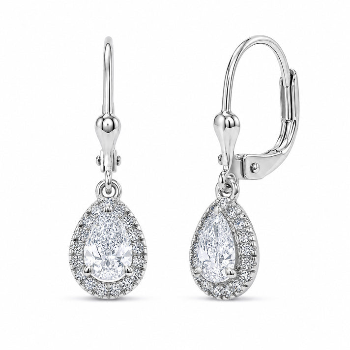 Luxuriant - SGL Certified Lab Grown Diamond (SI/G-H) Halo Earring with Lever Back in Rhodium Overlay Sterling Silver 1.00 Ct. 8691068 1