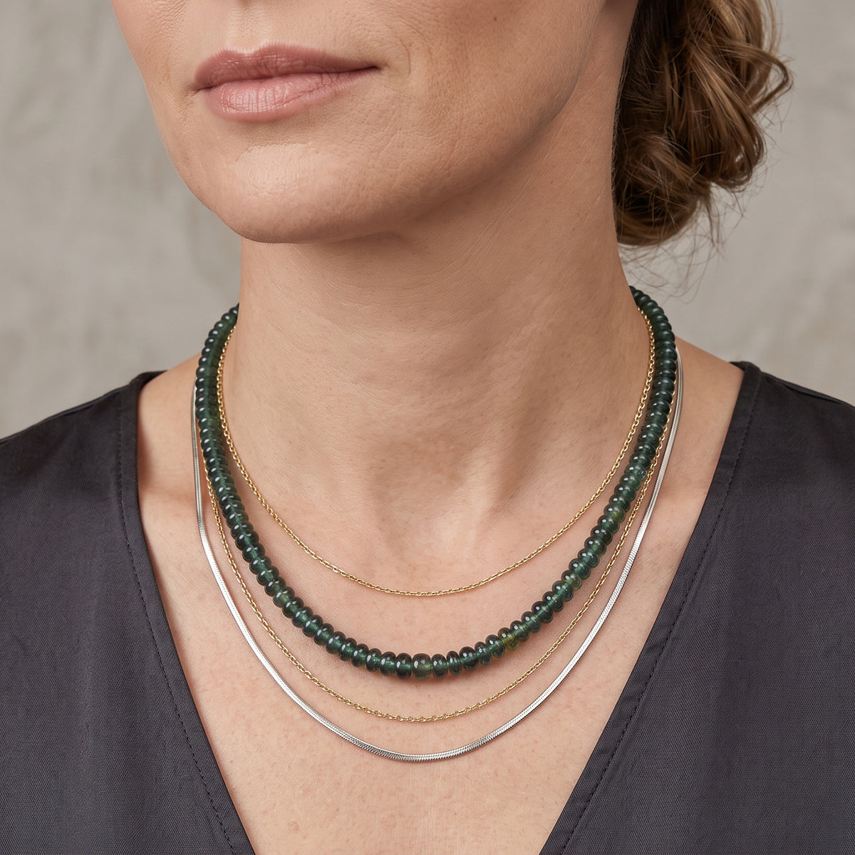 D'Joy - Natural Green Apatite Beads Necklace (Size - 18+2 Ext) in Rhodium Overlay Sterling Silver 90.00 Ct. 8691159 3
