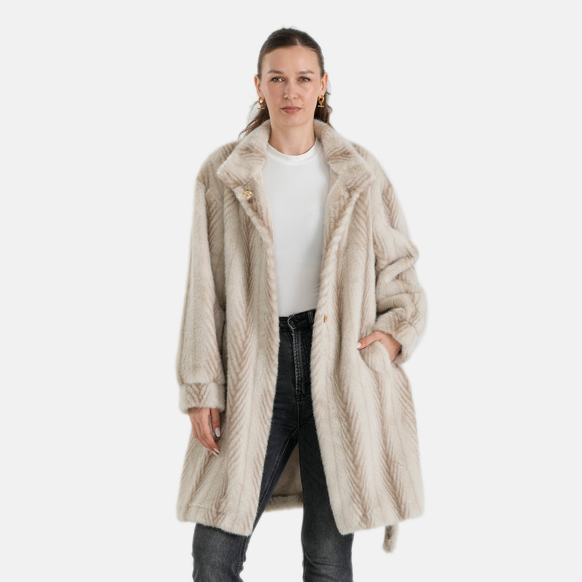 La Marey Signature Longline Faux Fur Winter Coat (Size - S-M, 8-14) - Beige 8691178 0