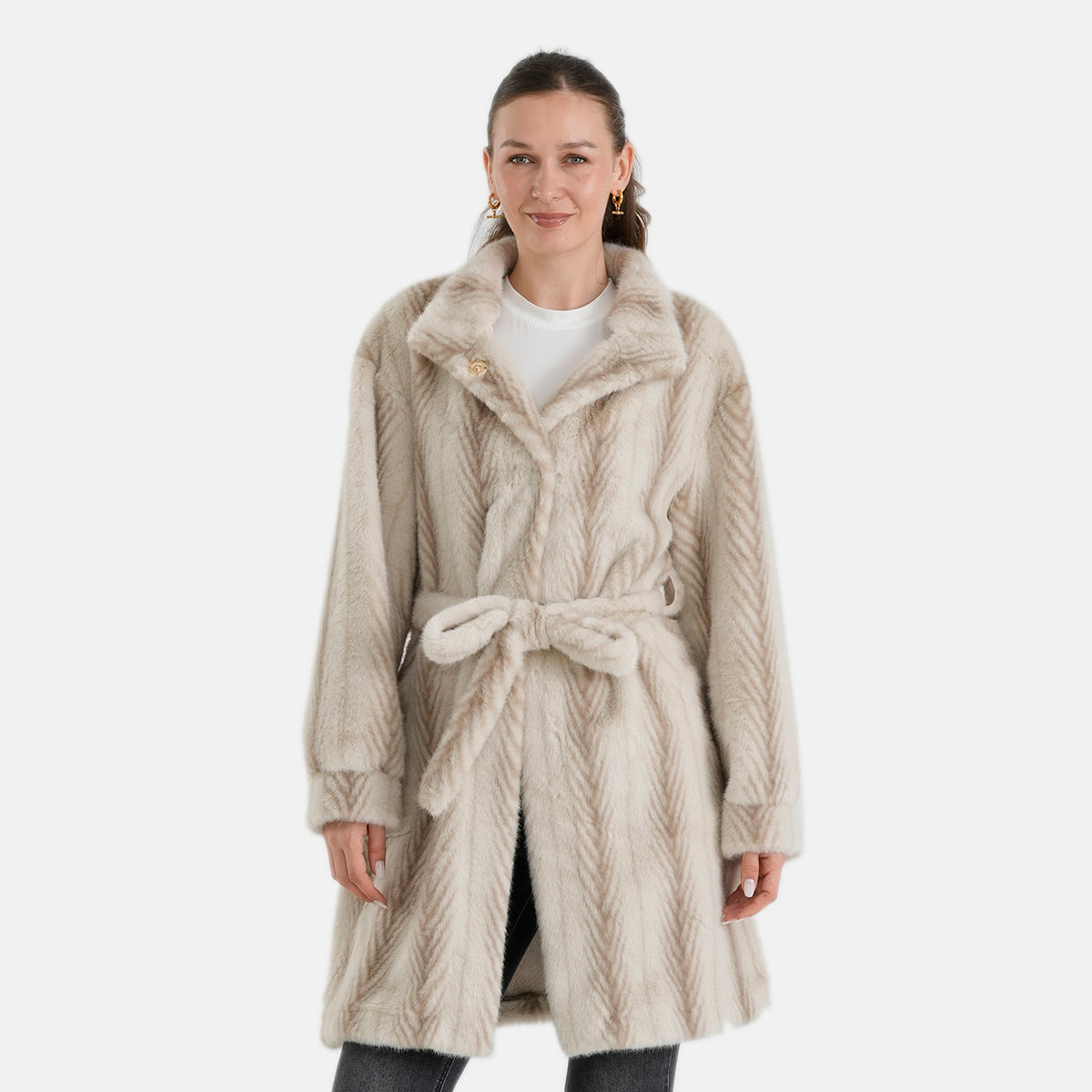 La Marey Signature Longline Faux Fur Winter Coat (Size - S-M, 8-14) - Beige 8691178 4