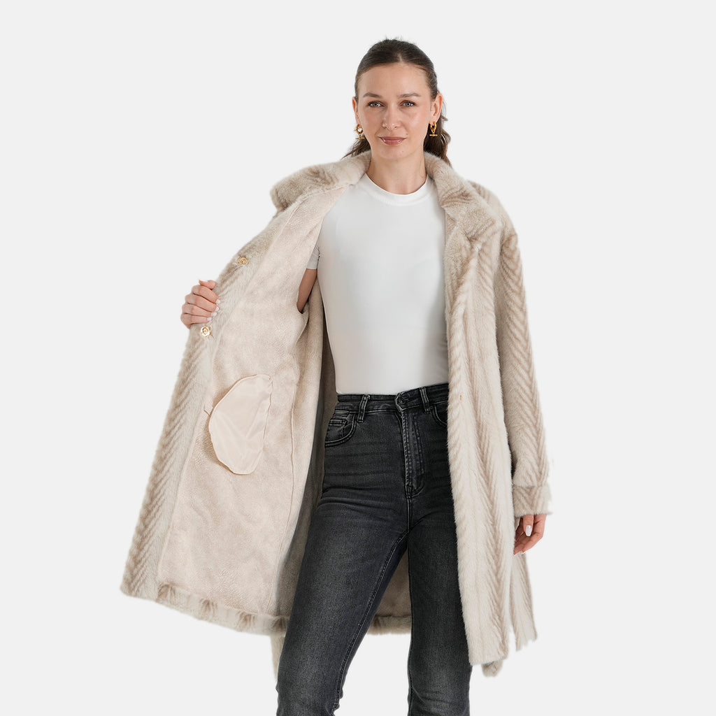 La Marey Signature Longline Faux Fur Winter Coat (Size - S/M, 8-14) - Beige_8691178_5
