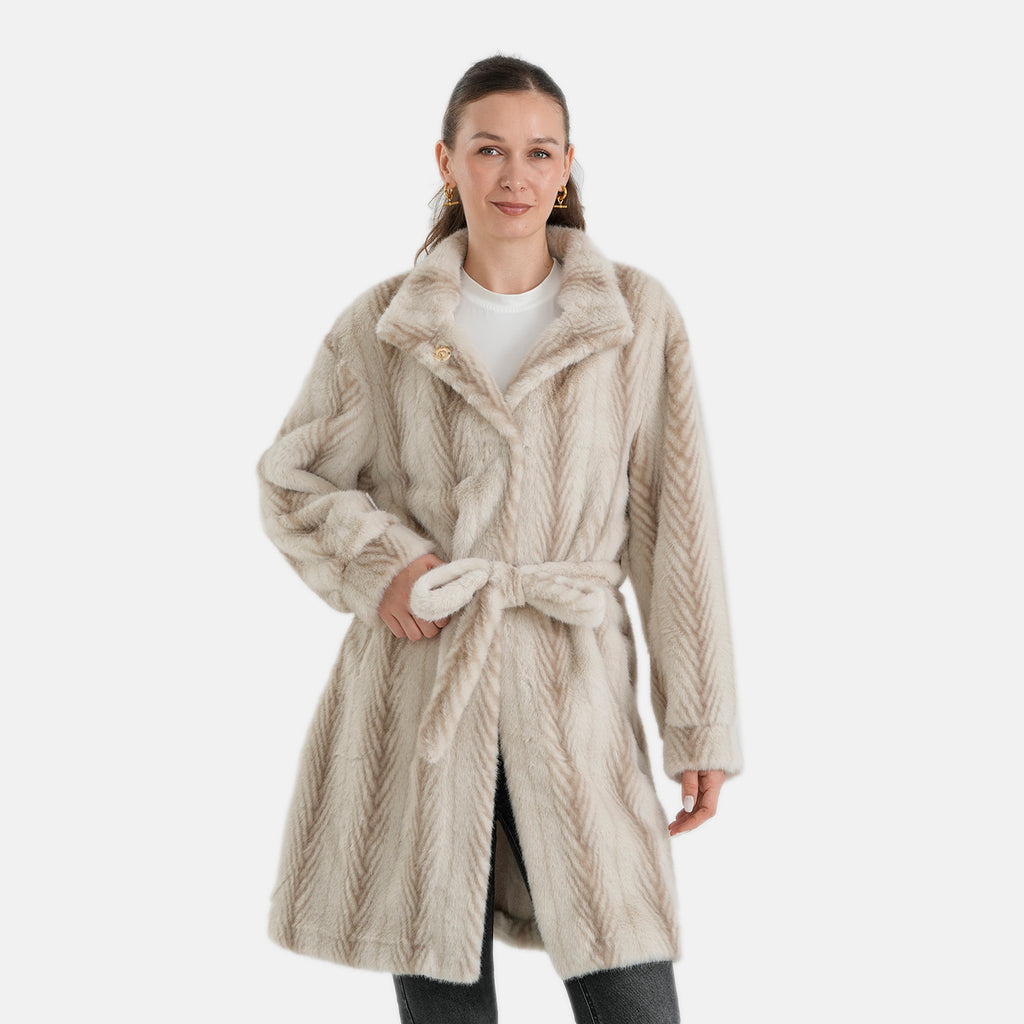 La Marey Signature Longline Faux Fur Winter Coat (Size - L/XL, 16-22) - Beige_8691184_3