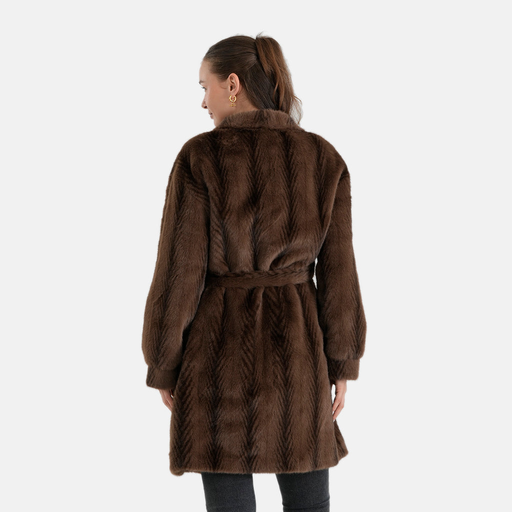 La Marey Signature Longline Faux Fur Winter Coat (Size - S/M, 8-14) - Chocolate_8691185_1