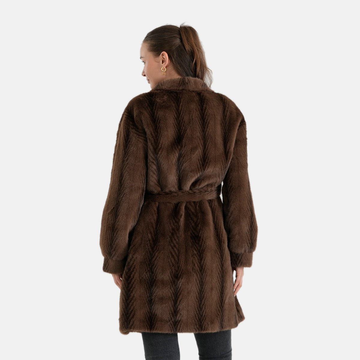La Marey Signature Longline Faux Fur Winter Coat (Size - S-M, 8-14) - Chocolate 8691185 1