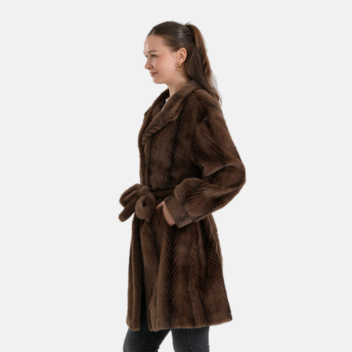 La Marey Signature Longline Faux Fur Winter Coat (Size - S-M, 8-14) - Chocolate 8691185 2