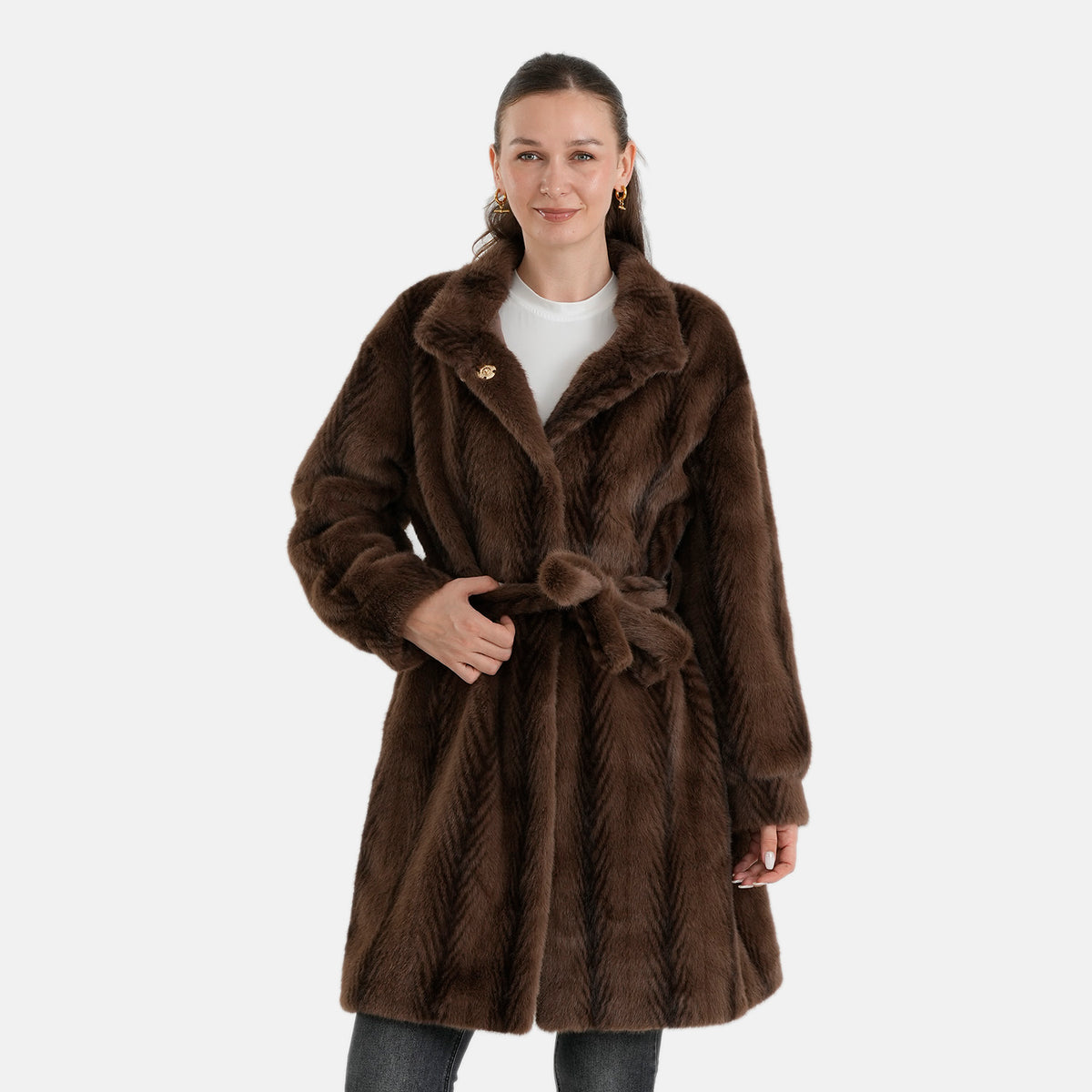 La Marey Signature Longline Faux Fur Winter Coat (Size - S-M, 8-14) - Chocolate 8691185 3