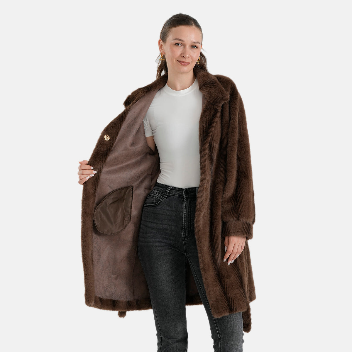 La Marey Signature Longline Faux Fur Winter Coat (Size - S-M, 8-14) - Chocolate 8691185 5
