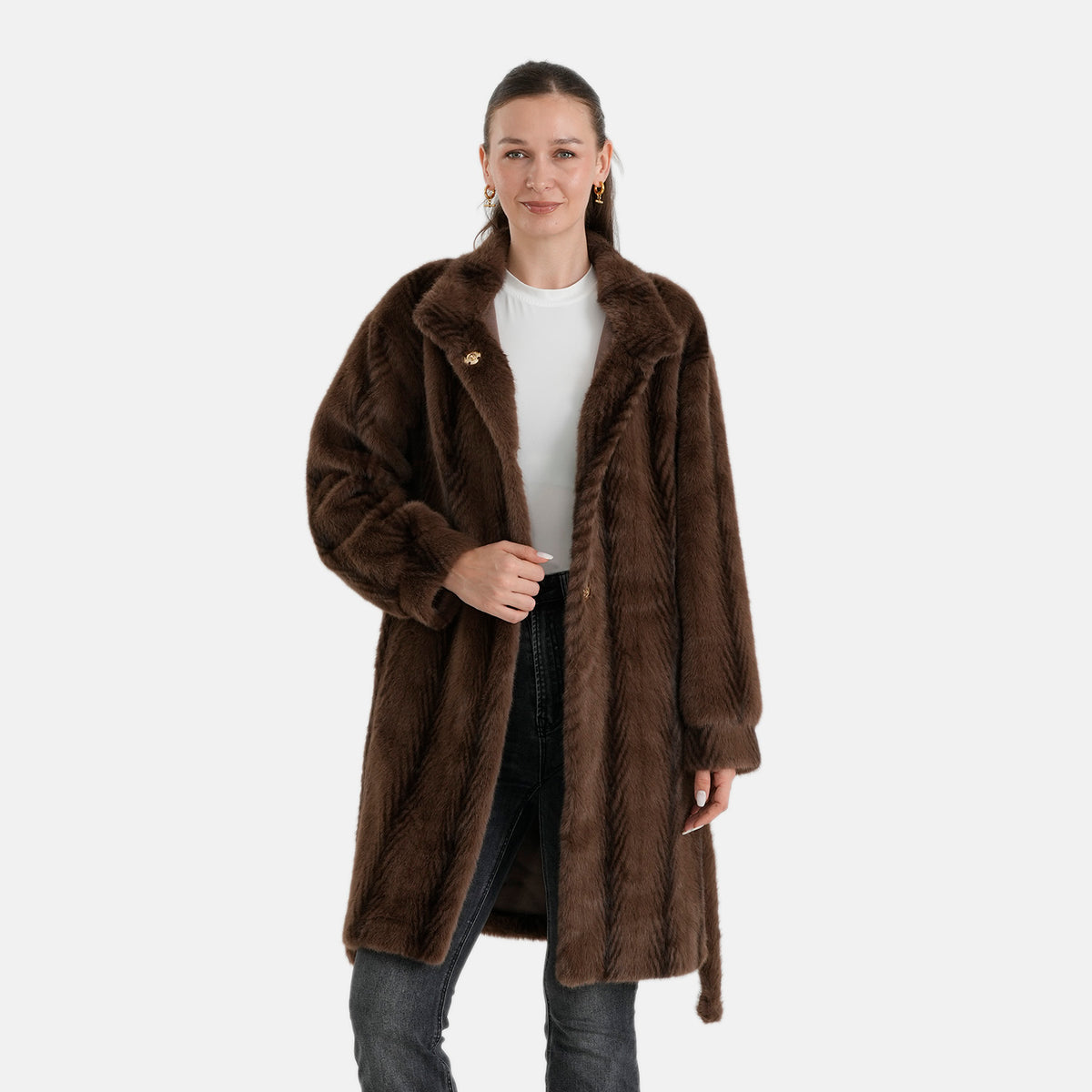 La Marey Signature Longline Faux Fur Winter Coat (Size - L-XL, 16-22)  - Chocolate 8691186 0