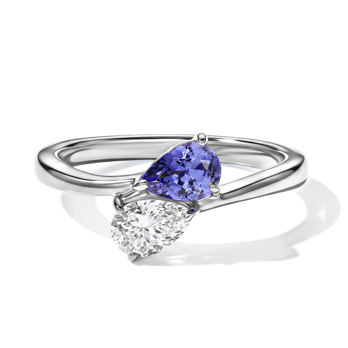 D'Joy - Tanzanite &amp; Moissanite Toi-et-Moi Ring in Rhodium Overlay Sterling Silver 8691266 0