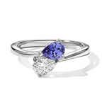 D'Joy - Tanzanite & Moissanite Toi-et-Moi Ring in Rhodium Overlay Sterling Silver_8691266