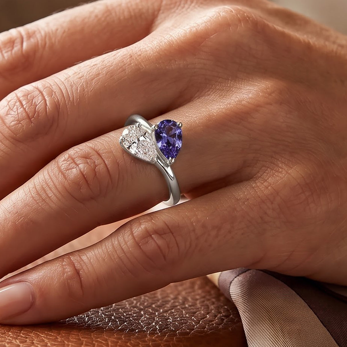 D'Joy - Tanzanite &amp; Moissanite Toi-et-Moi Ring in Rhodium Overlay Sterling Silver 8691266 2