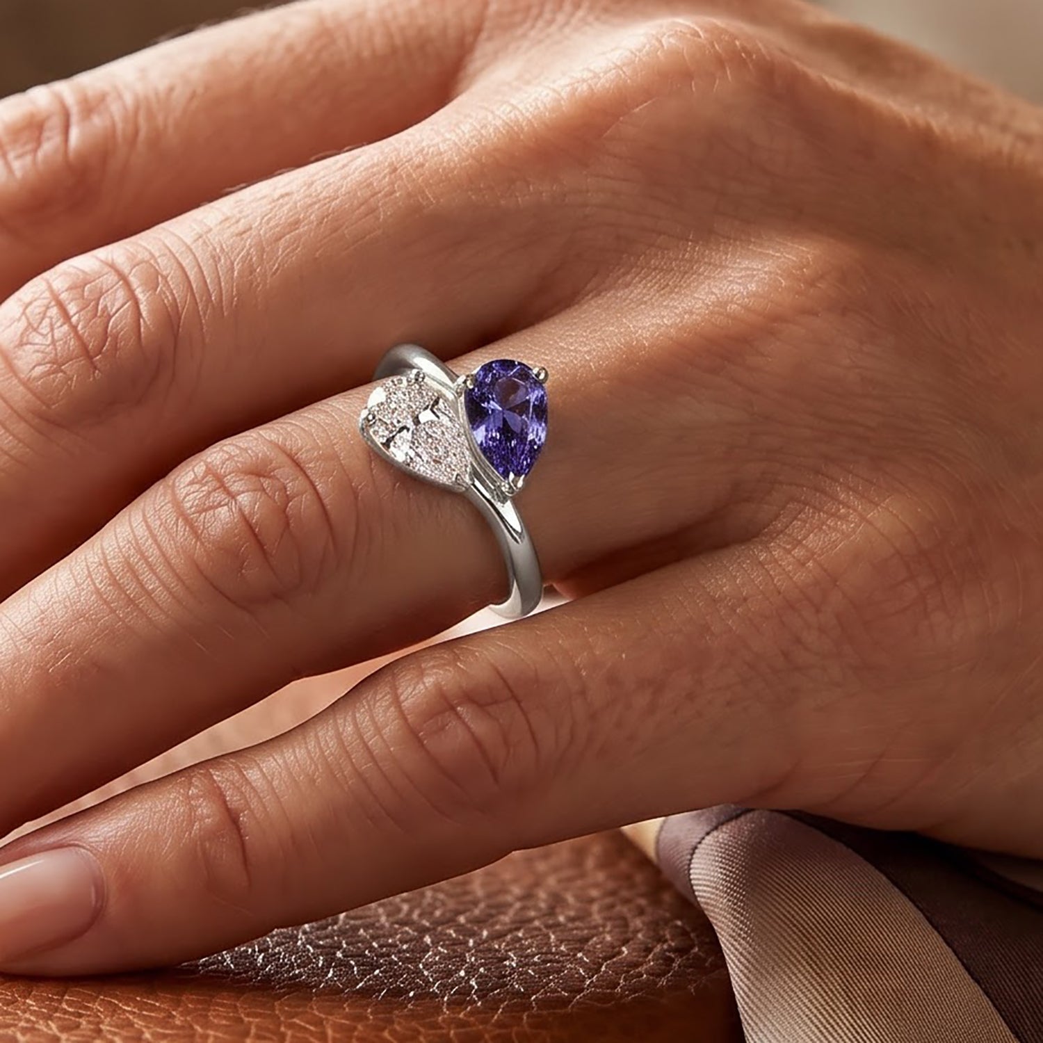 D'Joy - Tanzanite &amp; Moissanite Toi-et-Moi Ring in Rhodium Overlay Sterling Silver 8691266 2