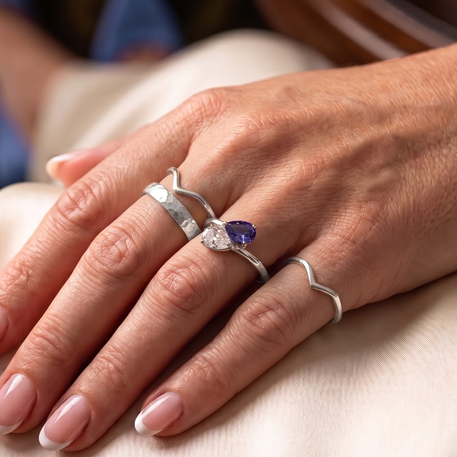 D'Joy - Tanzanite &amp; Moissanite Toi-et-Moi Ring in Rhodium Overlay Sterling Silver 8691266 3