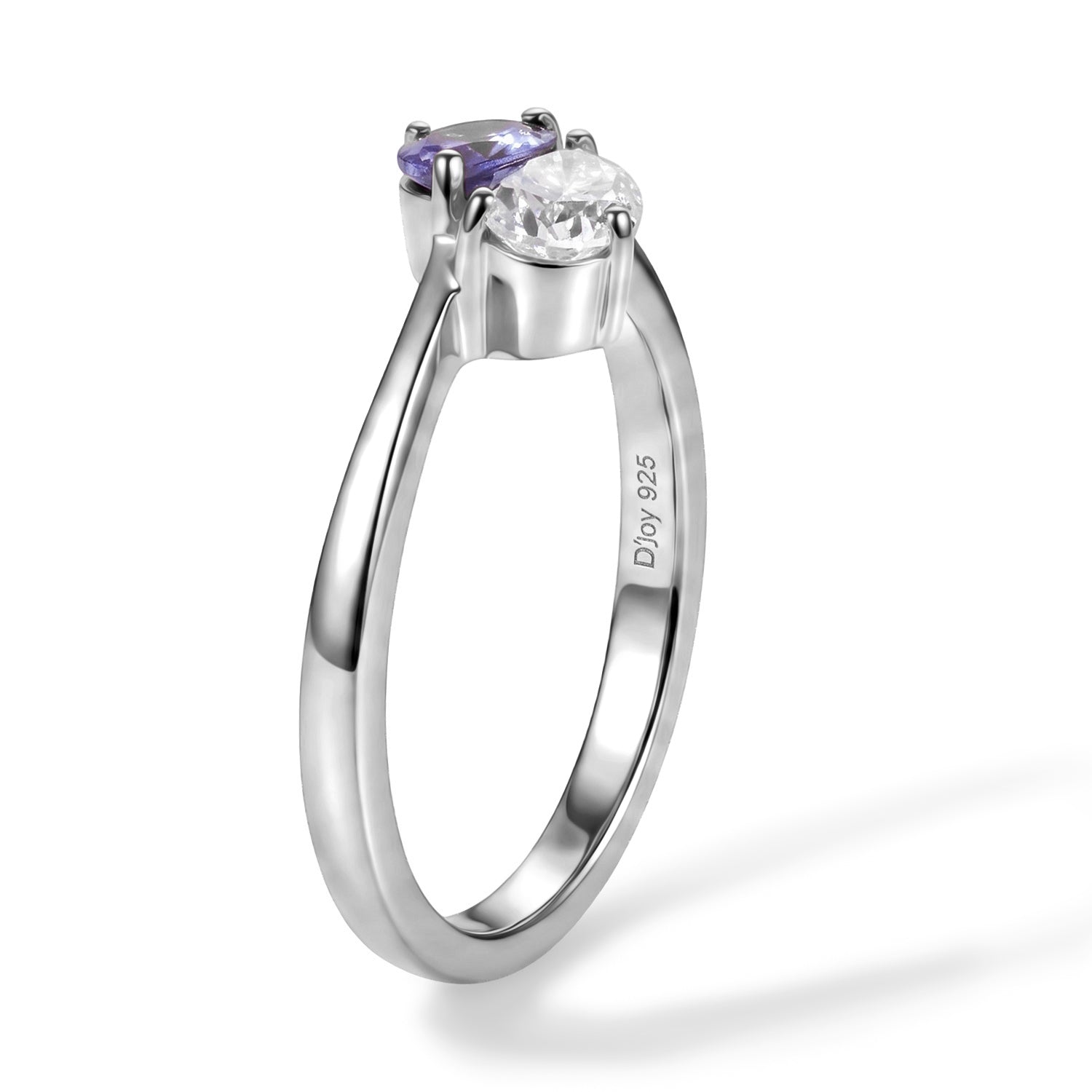 D'Joy - Tanzanite &amp; Moissanite Toi-et-Moi Ring in Rhodium Overlay Sterling Silver 8691266 4
