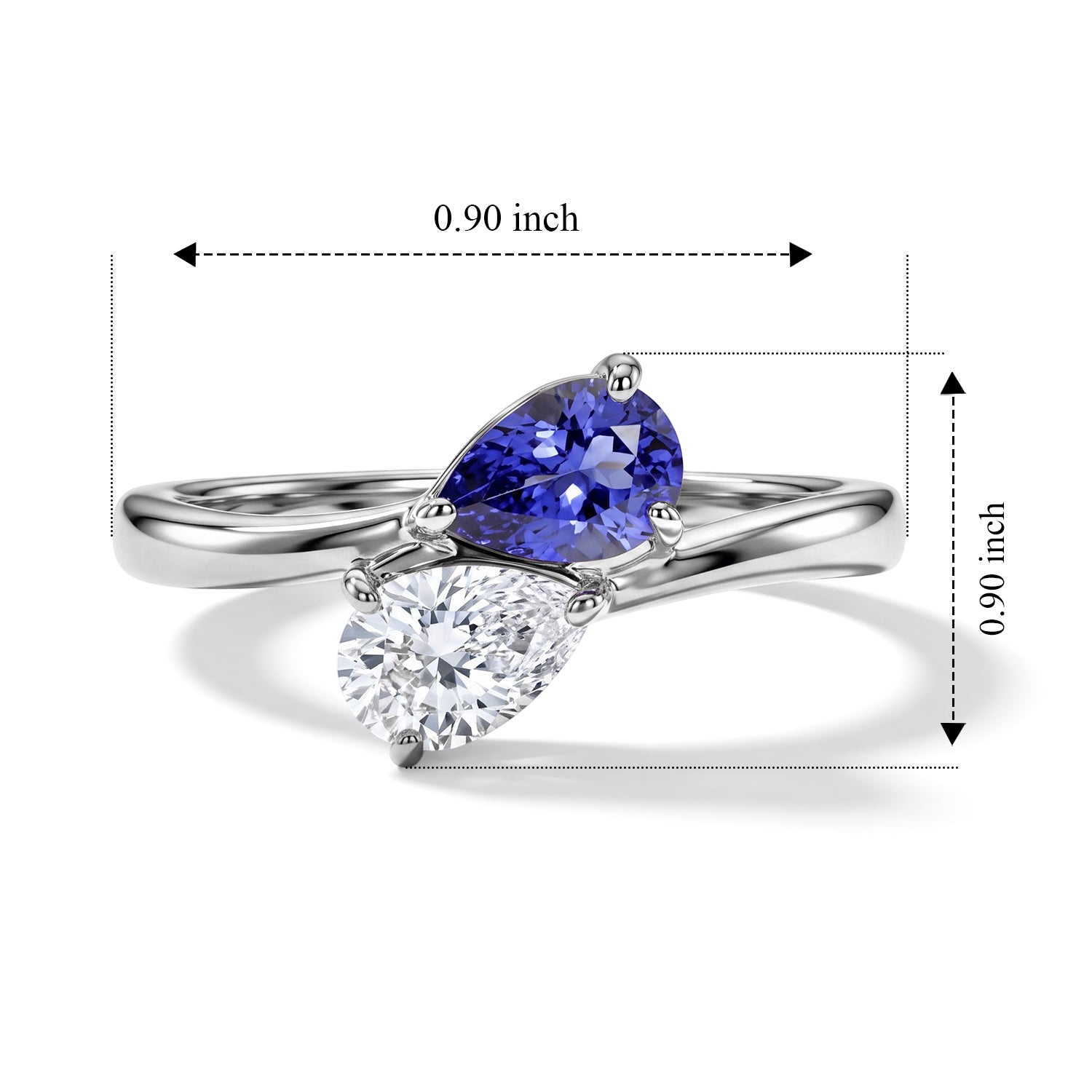 D'Joy - Tanzanite &amp; Moissanite Toi-et-Moi Ring in Rhodium Overlay Sterling Silver 8691266 6