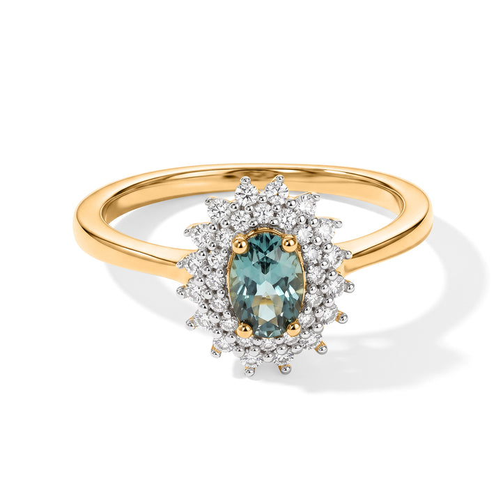 D'Joy - Montana Sapphire &amp; Lab Grown Diamond (SI/G-H) Halo Ring in 18K Vermeil Yellow Gold Plated Sterling Silver 1.00 Ct. 8691769 1
