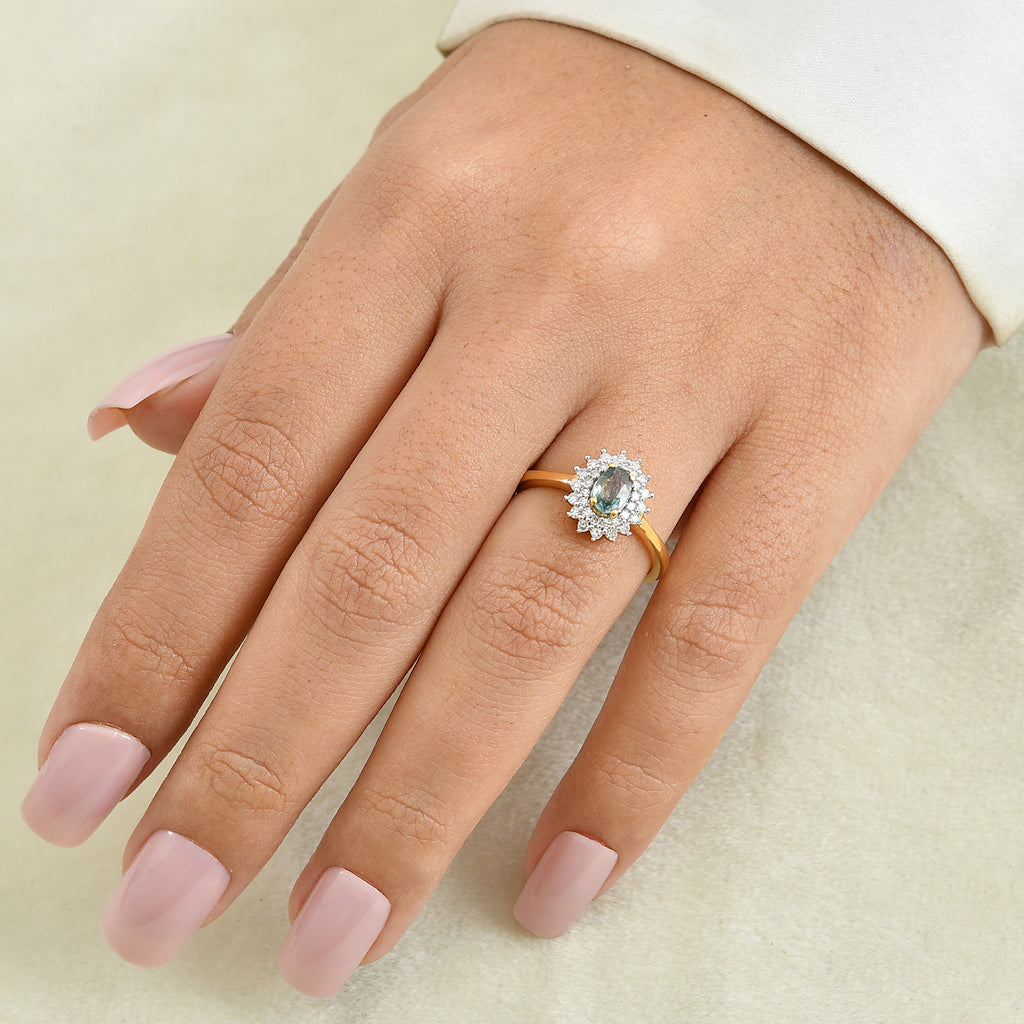D'Joy - Montana Sapphire & Lab Grown Diamond (SI/G-H) Halo Ring in 18K Vermeil Yellow Gold Plated Sterling Silver 1.00 Ct._8691769_1