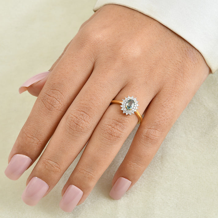 D'Joy - Montana Sapphire &amp; Lab Grown Diamond (SI/G-H) Halo Ring in 18K Vermeil Yellow Gold Plated Sterling Silver 1.00 Ct. 8691769 2