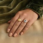 D'Joy - Montana Sapphire & Lab Grown Diamond (SI/G-H) Halo Ring in 18K Vermeil Yellow Gold Plated Sterling Silver 1.00 Ct._8691769_2